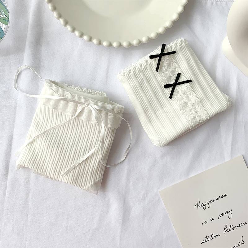 [Quần Lót Dễ Thương] Quần Lót Cotton Nguyên Chất Phối Ren Lưng Vừa Cỡ Lớn Phong Cách Lolita Ngọt Ngào Cho Nữ