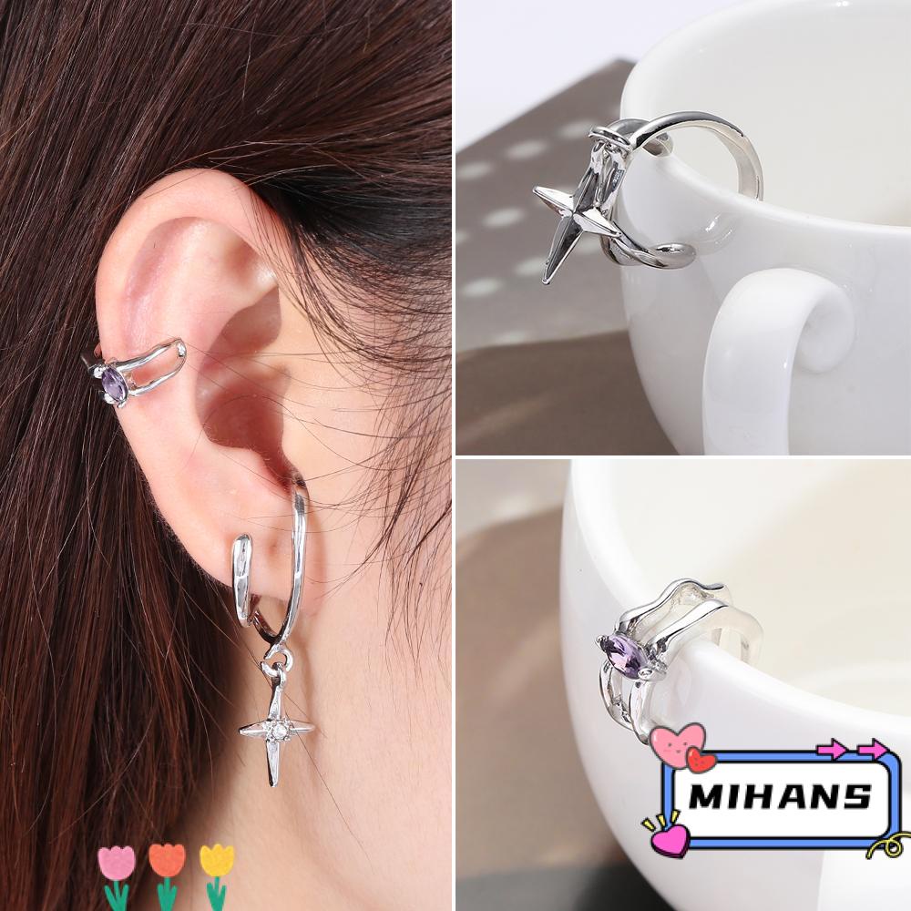 MIH Khuyên Kẹp Vành Tai Không Xỏ Lỗ Đính Đá Thạch Anh Tím