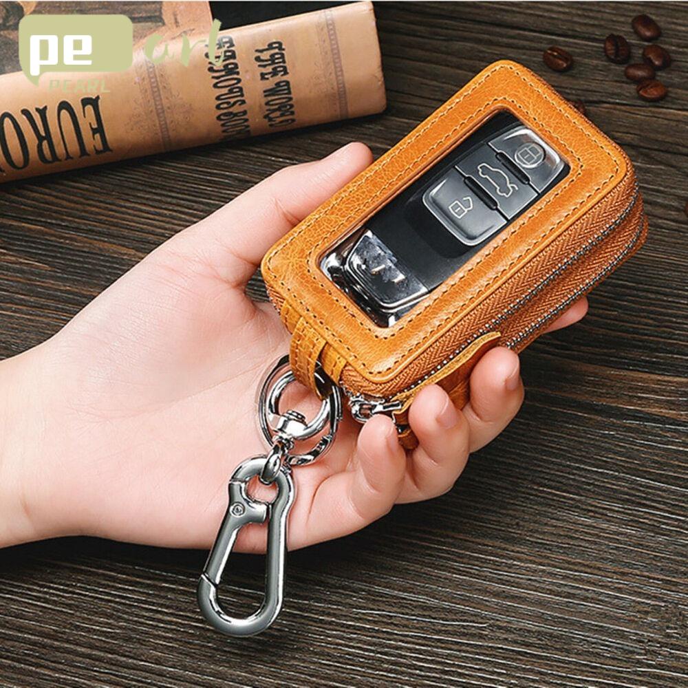 PEARLVN Ví Da Vuông Mini Đựng Chìa Khóa Xe Hơi Đa Năng Cho Nam Nữ