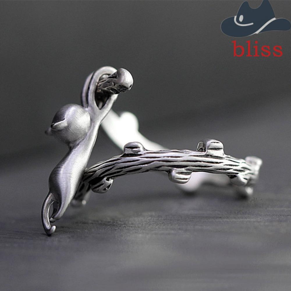 BLISS Nhẫn Hở Hình Mèo Bằng Hợp Kim Phong Cách Gothic Dễ Thương