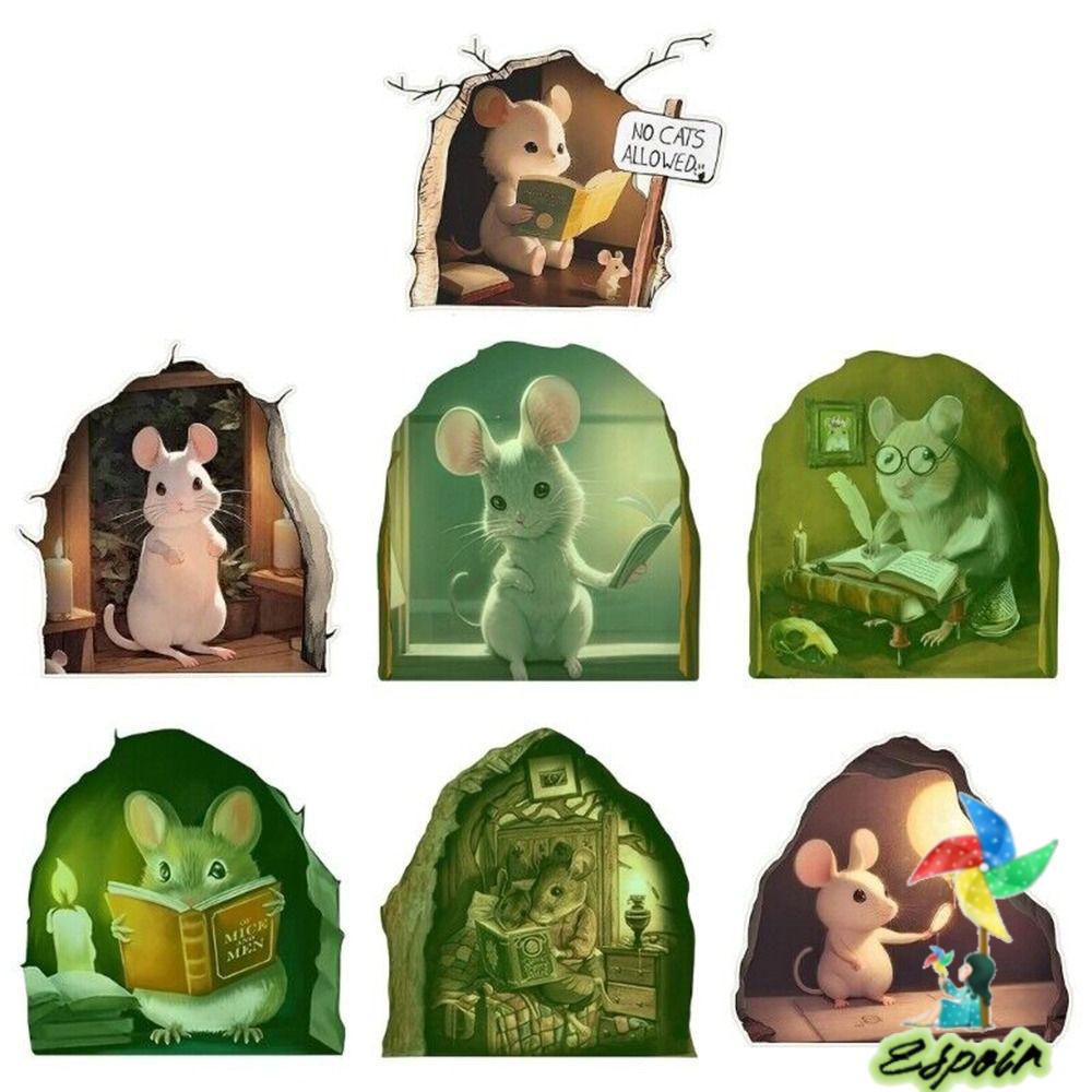 ESPO Set 5 Miếng Dán Tường Trang Trí Nội Thất Hình Chuột Dạ Quang 10.5 * 10.5cm Bằng PVC