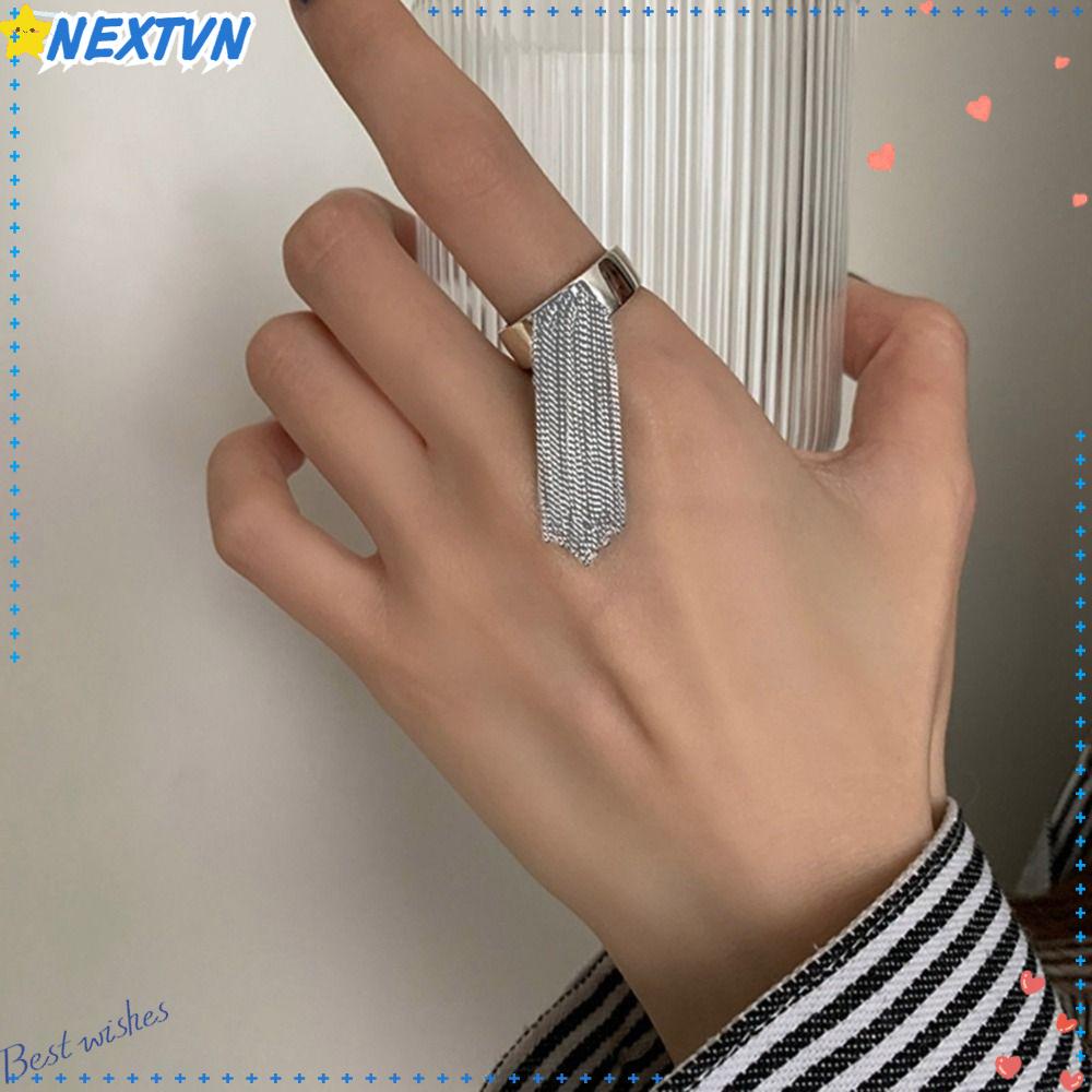 NEXTVN Nhẫn Hở Nhiều Lớp Phối Dây Xích Tua Rua Phong Cách Punk Cổ Điển Cá Tính Dành Cho Nữ