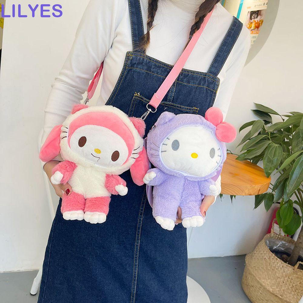 LILYES Túi Đeo Vai Đựng Mỹ Phẩm / Tiền Xu Bằng Lông Nhung Mềm Mại Hình Mèo Hello Kitty Thời
