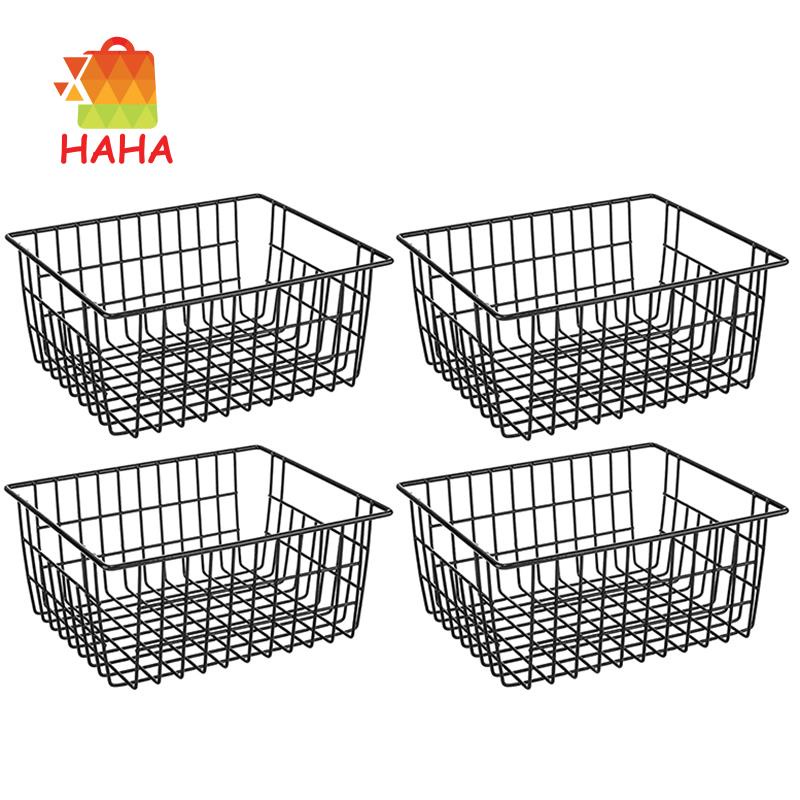 Set 4 Giỏ Đựng Thực Phẩm Bằng Kim Loại Có Tay Cầm Tích Hợp Cho Tủ Lạnh