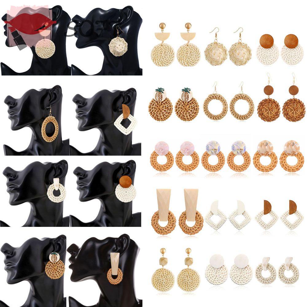 SOFTNESS Khuyên Tai Đan Tre Thủ Công Nhiều Lớp Phong Cách Bohemian Thời Trang Cho Nữ