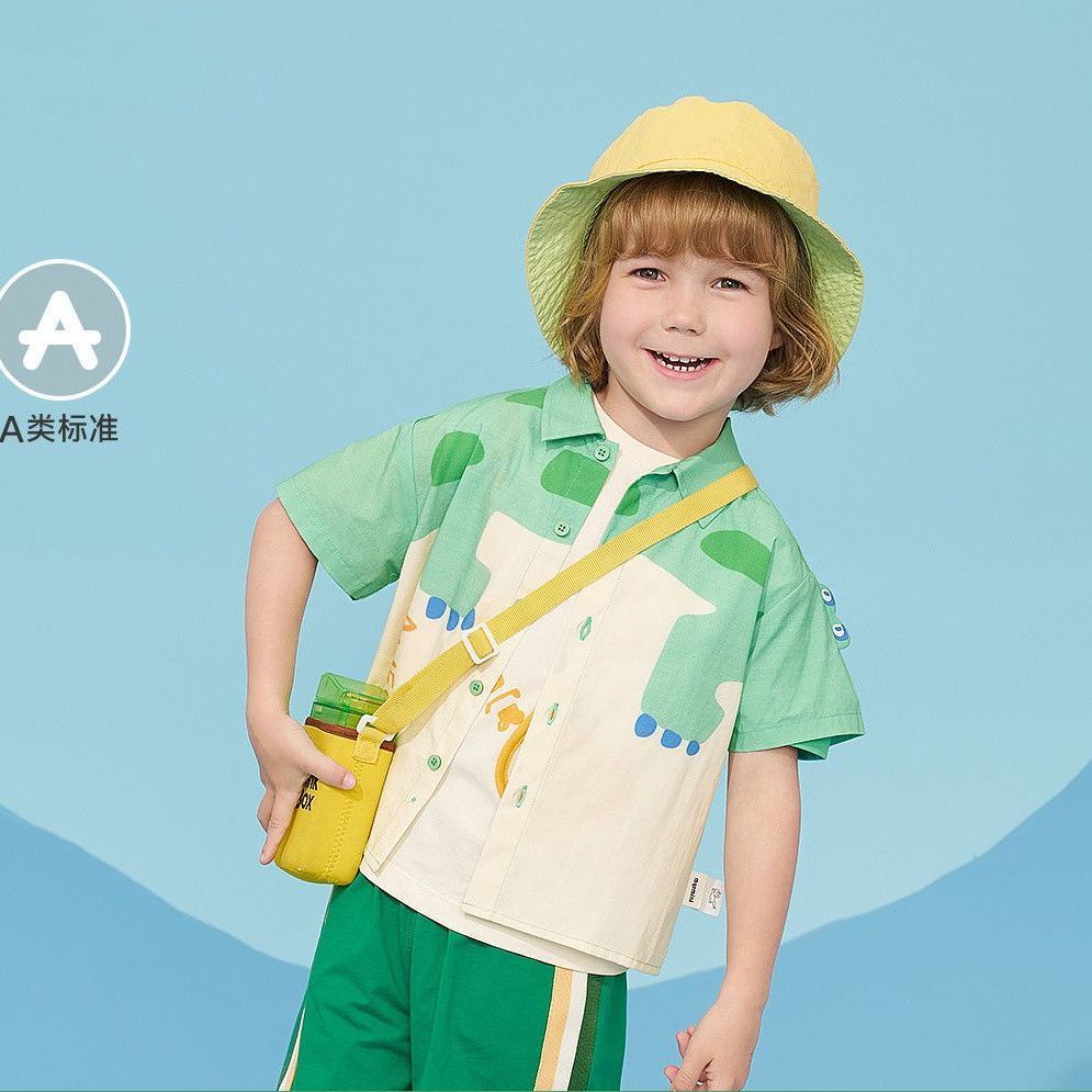 Áo Sơ Mi Cotton Dệt Tay Ngắn In Hoạt Hình Thời Trang Mùa Hè 2023 Cho Bé Trai