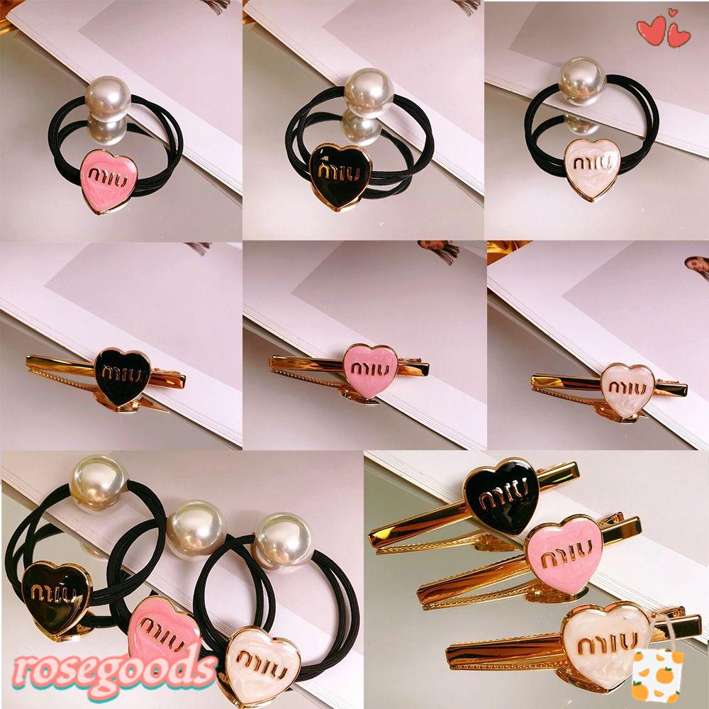 ROSE Dây Buộc Tóc Hình Trái Tim Bằng Da Phối Ngọc Trai Thời Trang Cho Nữ