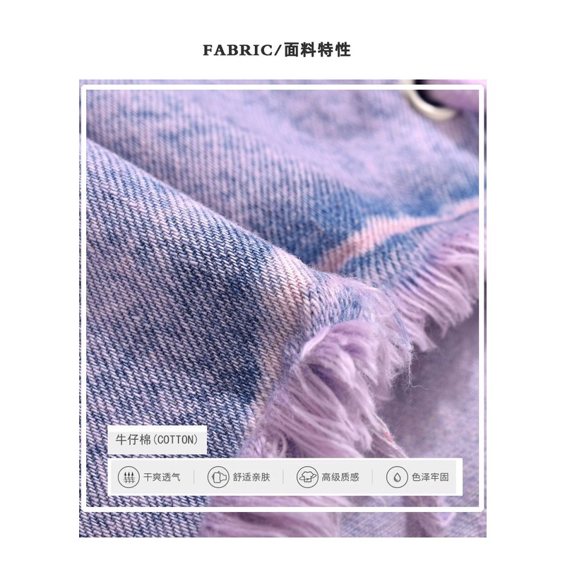 Quần Short Denim Dáng Chữ a Lưng Cao Phối Tua Rua Màu Tím Thời Trang Mùa Hè Cho Nữ