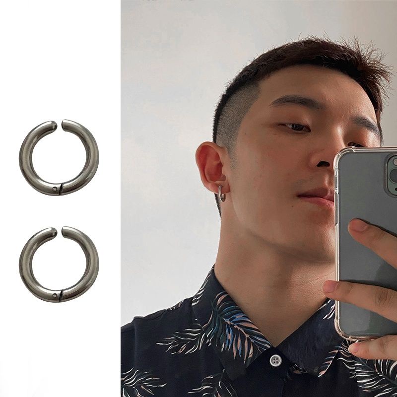 [Khuyên Tai Dạng Kẹp Cỡ Lớn Dày Không Xỏ Lỗ Bằng Thép Titan Phong Cách Âu Mỹ Dễ Phối Đồ Cho Nam