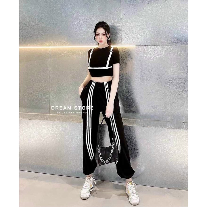 Sét đồ bộ quần jogger phối áo croptop 3 lỗ loang màu cầu vồng TTSLA0527