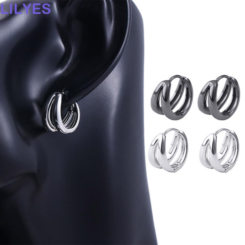 LILYES Khuyên Tai Tròn Nhiều Lớp Màu Bạc / Đen Cá Tính Chất Lượng Cao Cho Nam