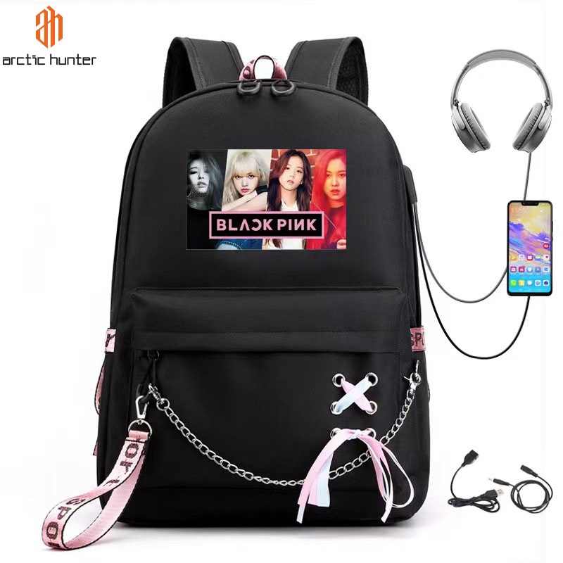 Ba Lô Đi Học Có Cổng Sạc USB Hình LISA Ros JENNIE JISOO Nhóm BLACKPINK Phong Cách Hàn Quốc Mới Cho Nữ