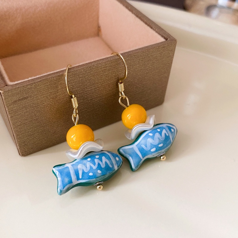 Khuyên Tai Móc Câu Cá Vàng Đính Hạt Tròn Sáng Tạo Cá Tính Thời Trang Mới