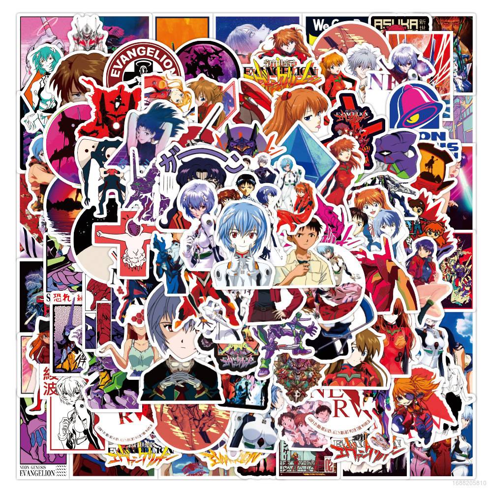 Bộ 100 Miếng Dán EVA Chống Nước Màu NEON GENESIS EVANGELION Cho Bình Nước Thân Xe Hơi