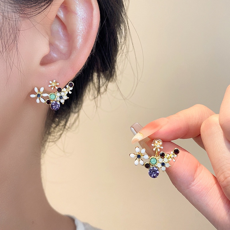 Bông Tai Mạ Bạc Hình Hoa Đính Đá Thời Trang