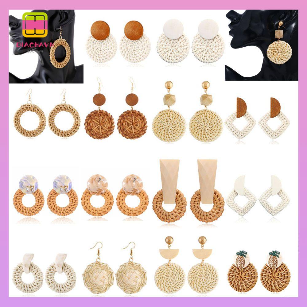 DIACHAVN Khuyên Tai Dây Bện Tre Thủ Công Nhiều Lớp Phong Cách Bohemian Cho Nữ