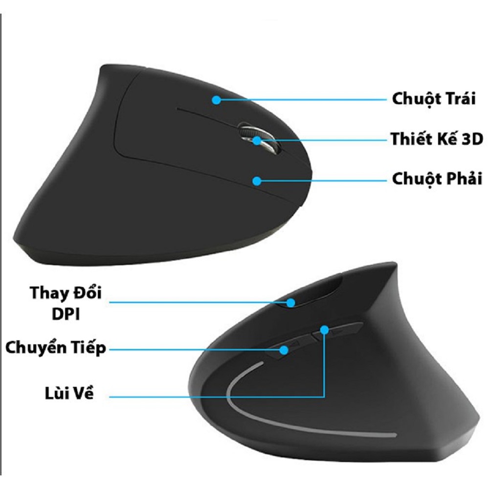Chuột Đứng Không Dây Chống Mỏi Tay 2.4G Kết Nối USB Máy Tính-Laptop Dành Cho Văn Phòng