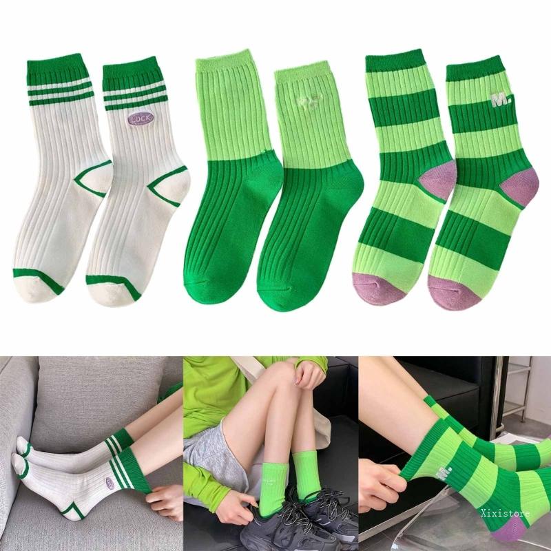 Xixi Đôi Vớ Cotton Mỏng Mềm Mại Màu Xanh Lá Cây Dễ Thương Dành Cho Nữ