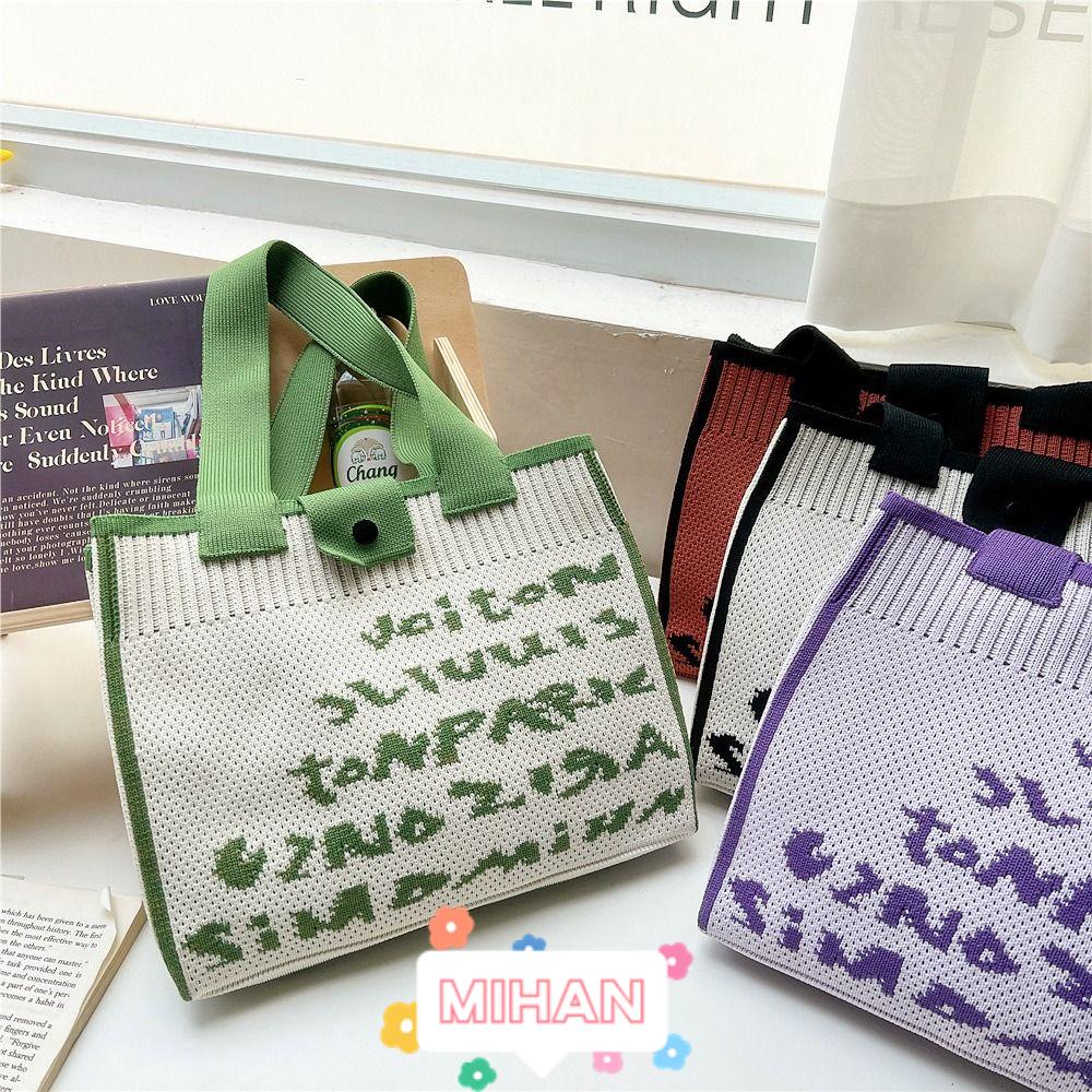 MIHAN1 Túi Mua Sắm Dệt Kim Tái Sử Dụng Đeo Cổ Tay Cho Nữ
