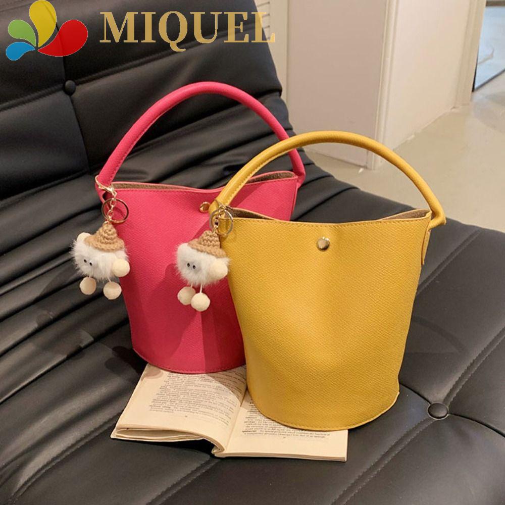 MIQUEL Túi Xách Da Hình Tròn Cỡ Lớn Phối Lông Mềm Mại Thời Trang Cho Nữ