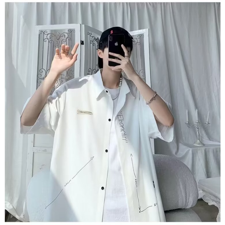 Áo Sơ Mi Lụa Lạnh Mỏng Tay Ngắn Dáng Rộng Phong Cách Hong Kong Thời Trang Mùa Hè Cho Nam