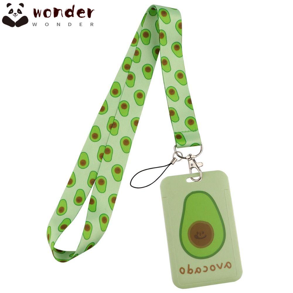 WONDER Giá Đỡ Thẻ ID / Huy Hiệu / Chìa Khóa Hình Quả Bơ Dacron Màu Xanh Lá Có Dây