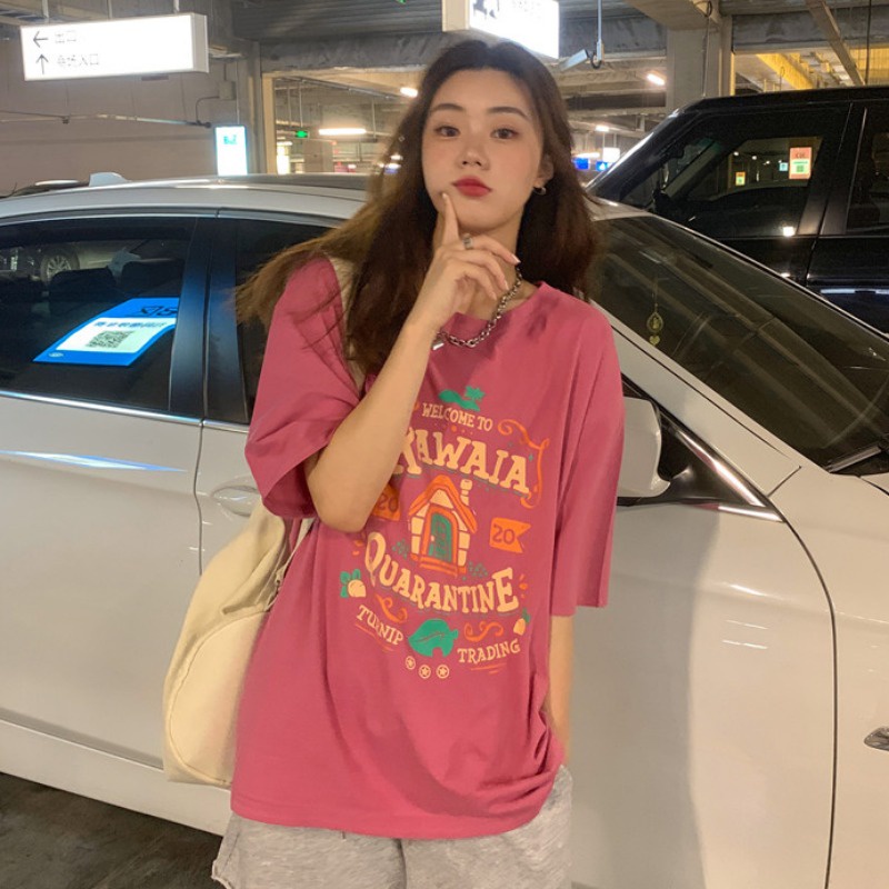 Áo Thun Nữ Tay Ngắn In Chữ Thời Trang Hàn Quốc