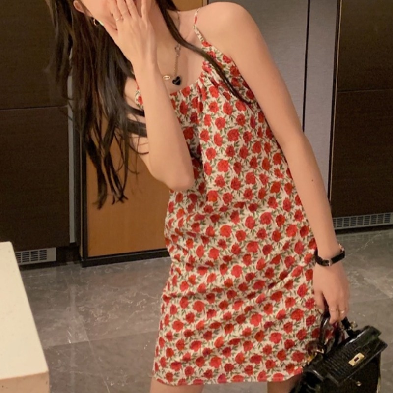 Nzn Đầm Ngắn Dáng Chữ A Ôm Hông Hình Hoa Hồng Mùa Hè Kiểu Pháp Cổ Điển Mới