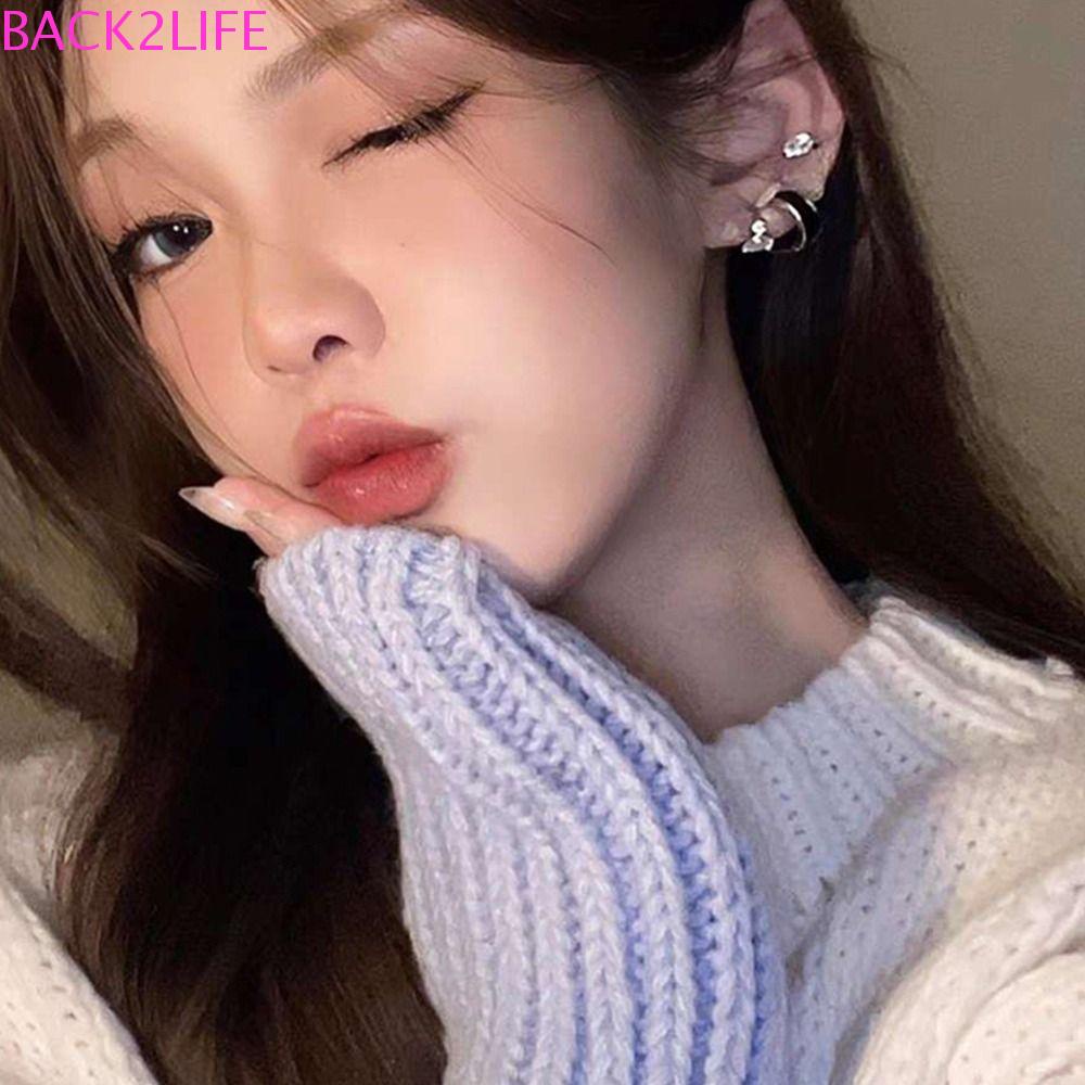 BACK2LIFE Đôi Khuyên Tai Vòng Đính Đá Phong Cách Hàn Quốc Cho Nữ