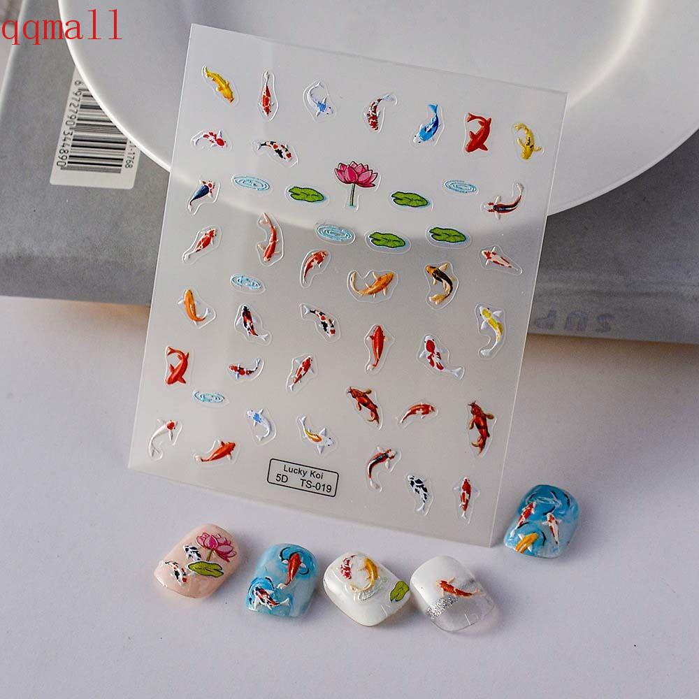 QQMALL Miếng Dán Trang Trí Móng Tay Tự Dính Họa Tiết Hoa Phong Cách Trung Hoa