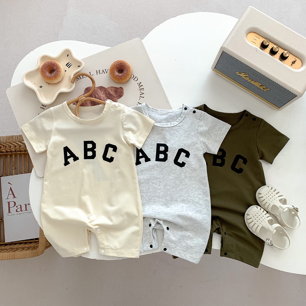 Áo Liền Quần Ngắn Tay In Chữ Thời Trang Mùa Hè Cho Bé Sơ Sinh