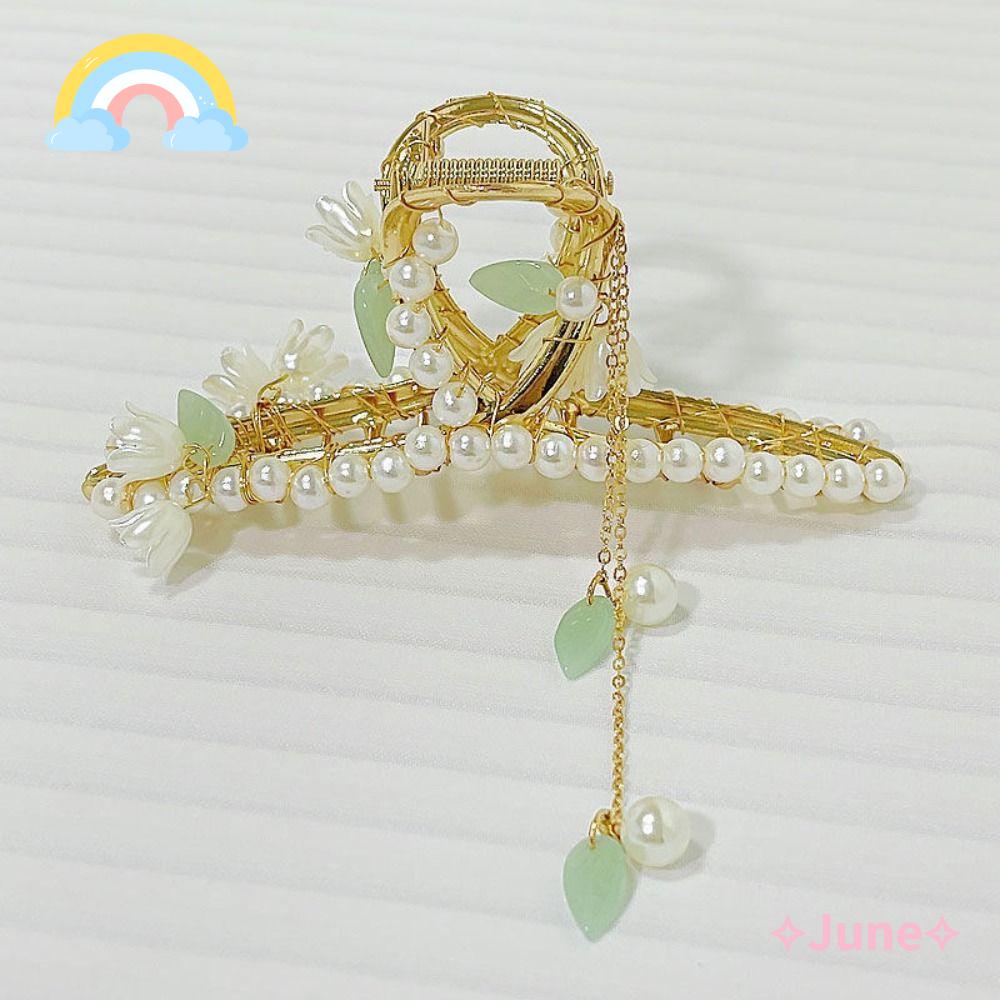 JUNE Kẹp Tóc Tua Rua Bằng Kim Loại Hình Cá Mập Đính Chuông Phong Lan Thanh Lịch Cho Nữ