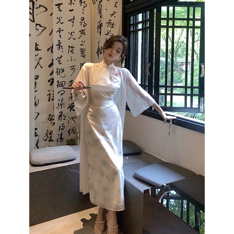 M &amp; E Áo Khoác Cardigan Chiffon Mỏng Dáng Dài Chống Nắng Mùa Hè Có Dây Buộc Eo Cho Nữ Phong Cách Mới 2023