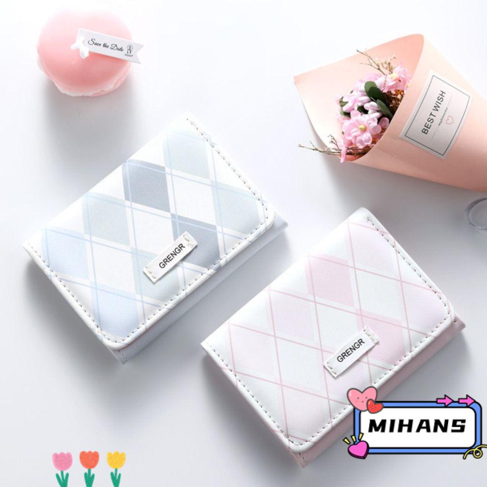 MIH Ví Da PU Đựng Thẻ Đa Năng Họa Tiết Kẻ Sọc Màu Xanh Dương Thời Trang Cho Nữ