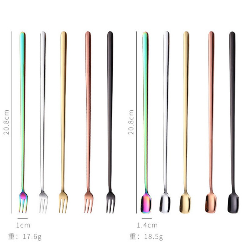 Muỗng / Nĩa Bằng Thép Không Gỉ Đầu Vuông Dùng Ăn Đá / Pha Chế Cocktail