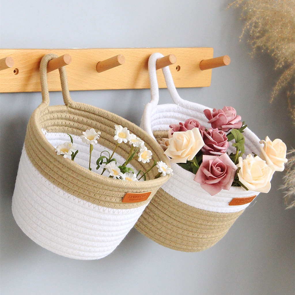 Giỏ Đựng Đồ Bằng Dây Cotton Bện Thủ Công Để Bàn Phong Cách Bắc Âu