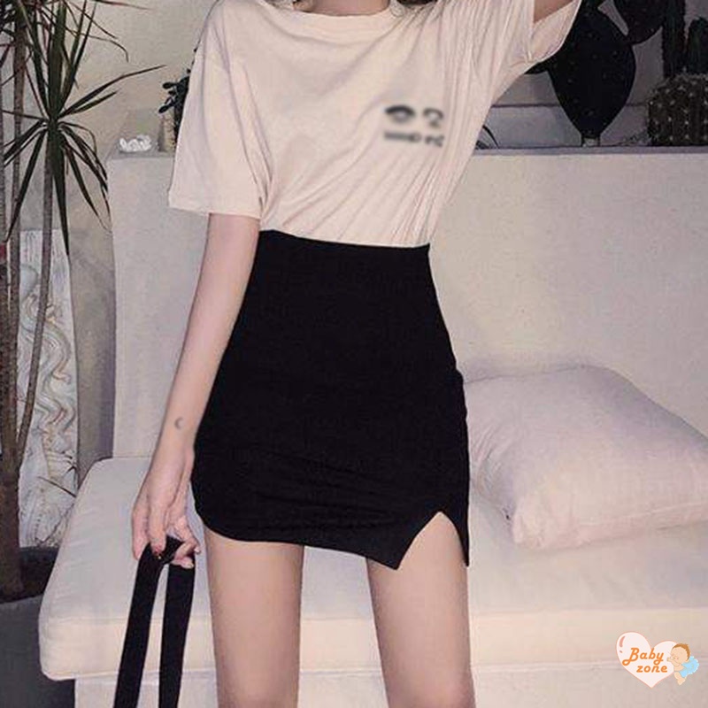 Chân Váy Xẻ Tà Lưng Cao Màu Đen Thời Trang Hàn Quốc Gợi Cảm Cho Nữ