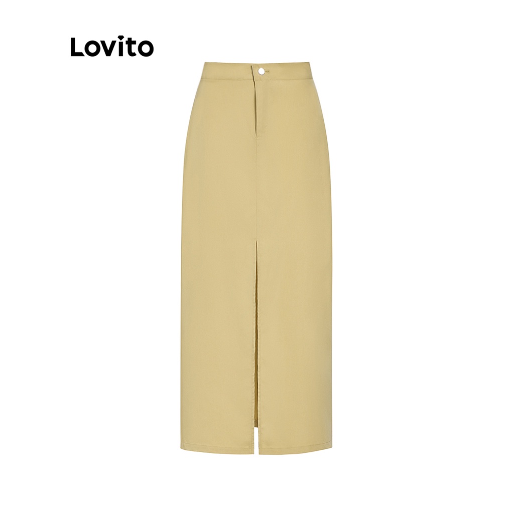 Lovito Váy Trơn Phối Nút Phía Trước Thường Ngày cho Nữ L55AD090 (Kaki nhẹ)