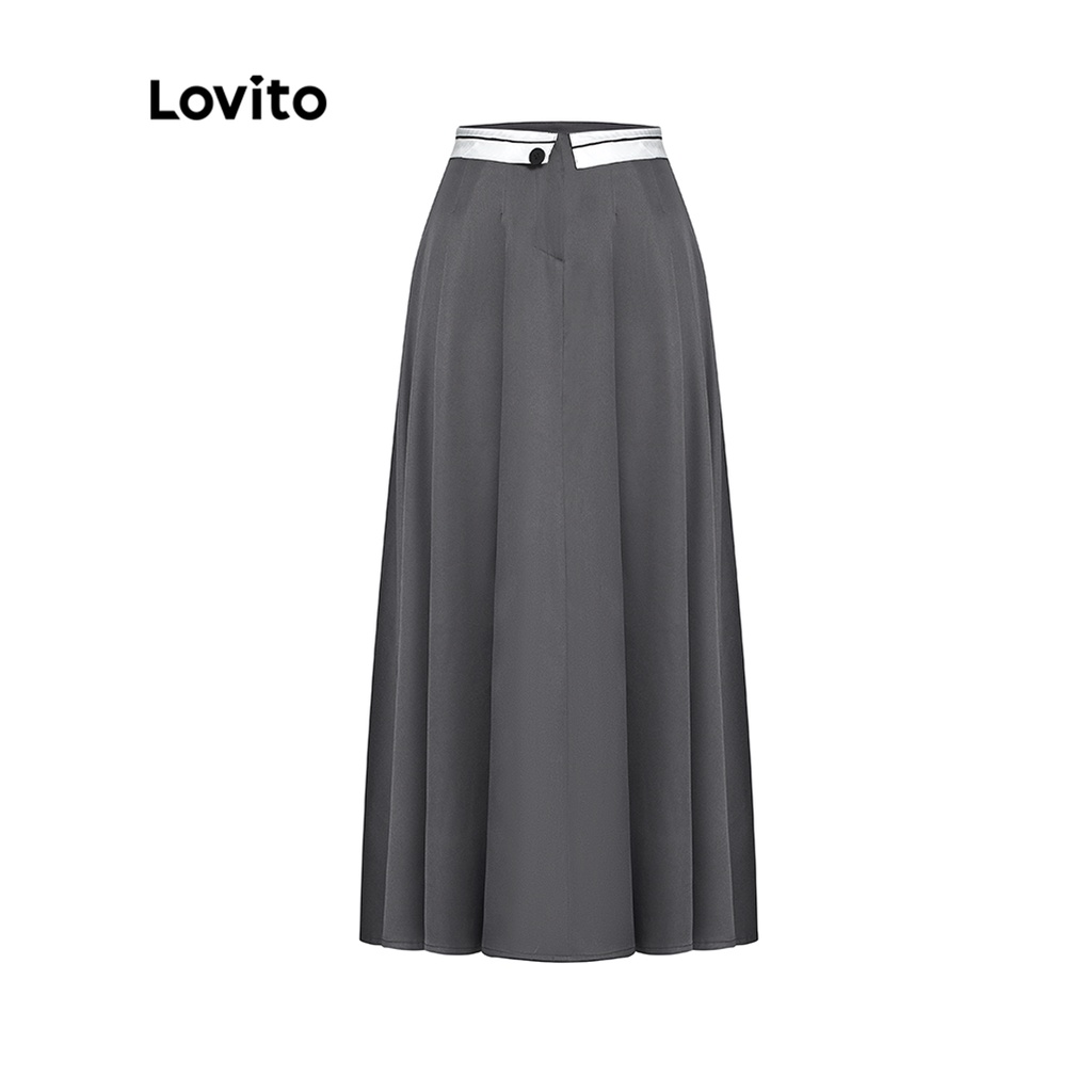Lovito Chân váy lật cúc trơn đơn giản cho nữ L55AD091 (Xám đen)