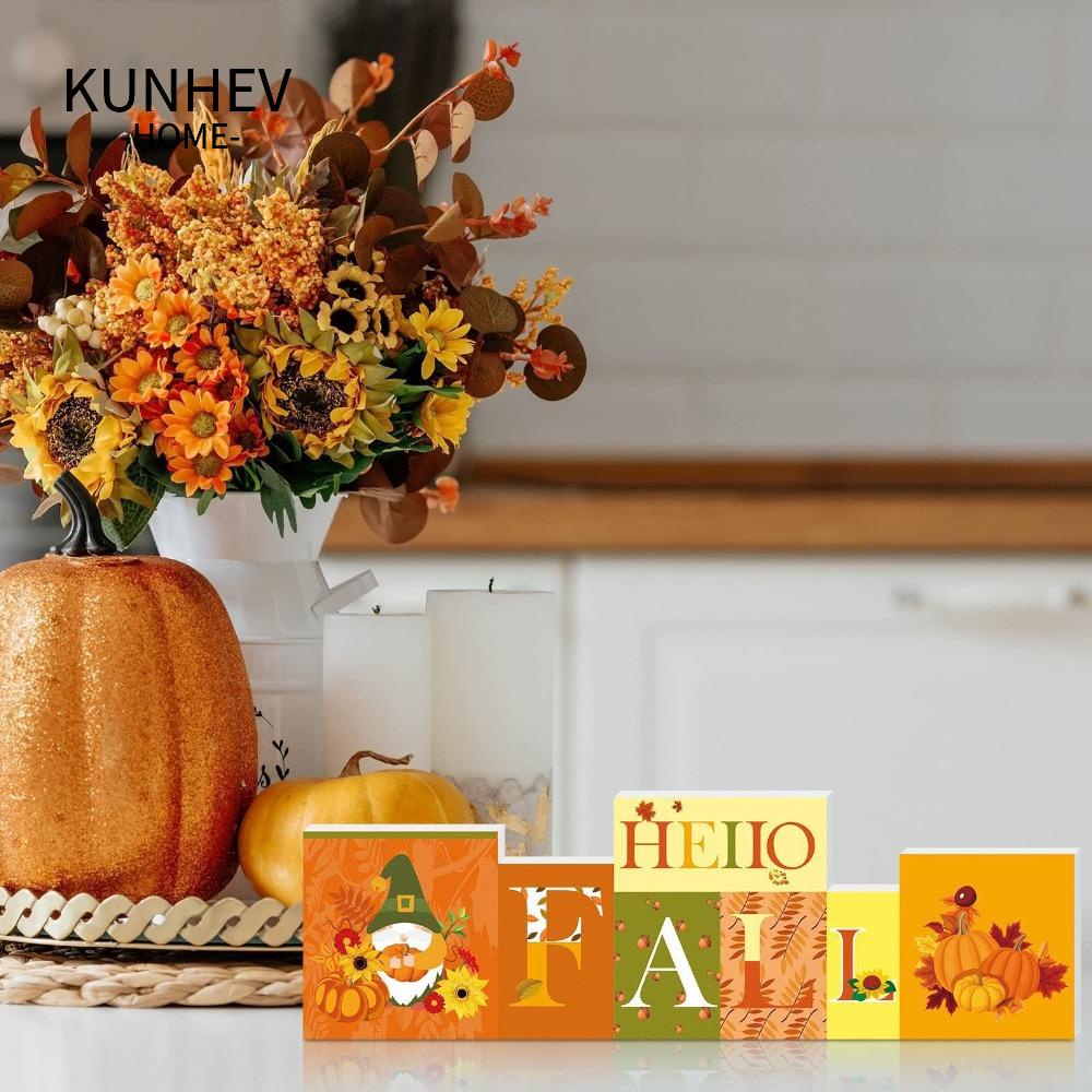 KUNHEV Bảng Hiệu Bằng Gỗ Hai Mặt In Họa Tiết Bí Ngô Hai Mặt Có Thể Lật Lại Trang Trí Halloween Để Bàn