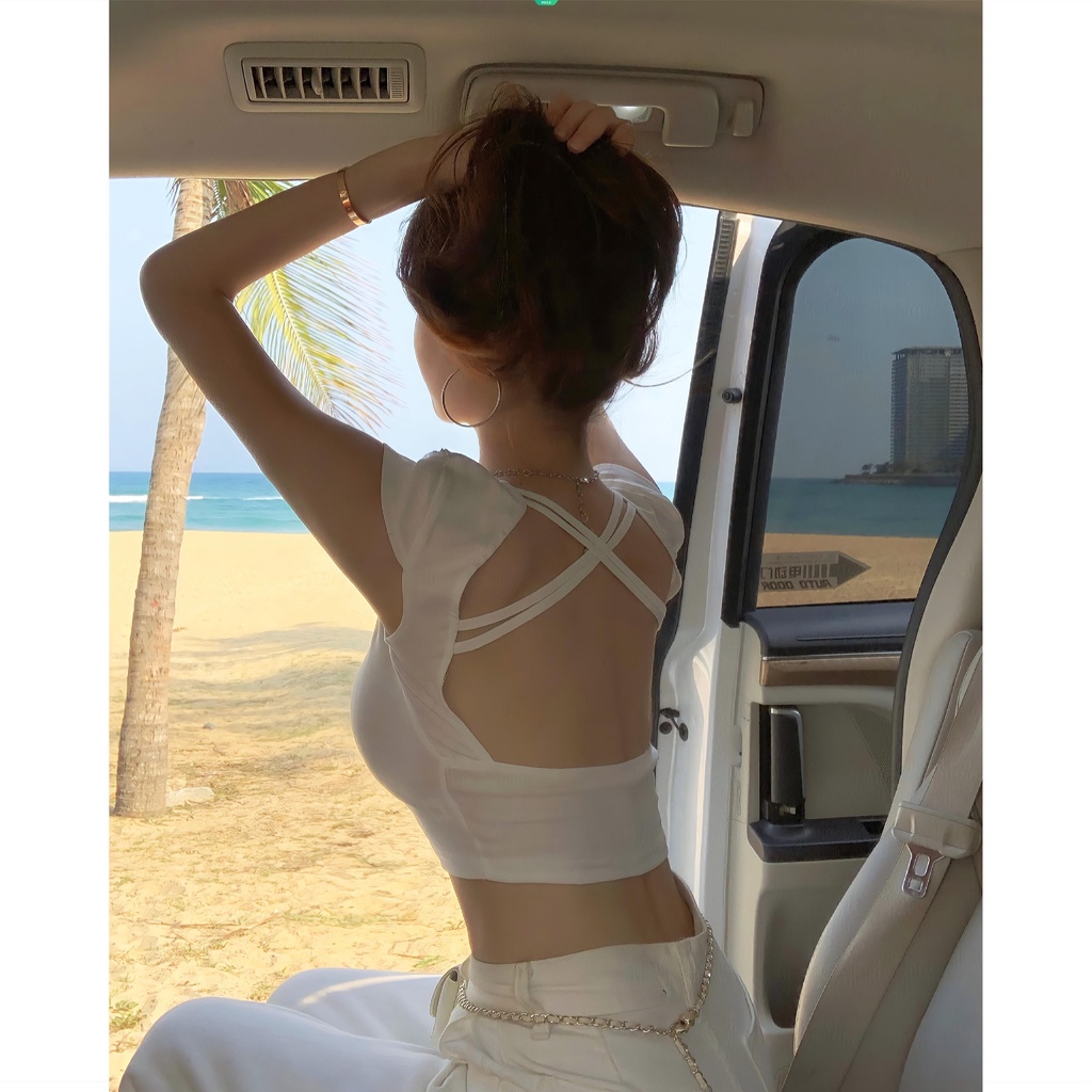 Áo Thun Crop Top Tay Ngắn Hở Lưng Thời Trang Mùa Hè 2023 Phong Cách Âu Mỹ Quyến Rũ Cho Nữ