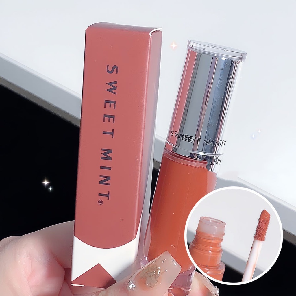 Son Bóng Trong Suốt Dưỡng Ẩm Lâu Trôi Thiết Kế Ống Tròn Màu Bạc Hà Đơn Giản