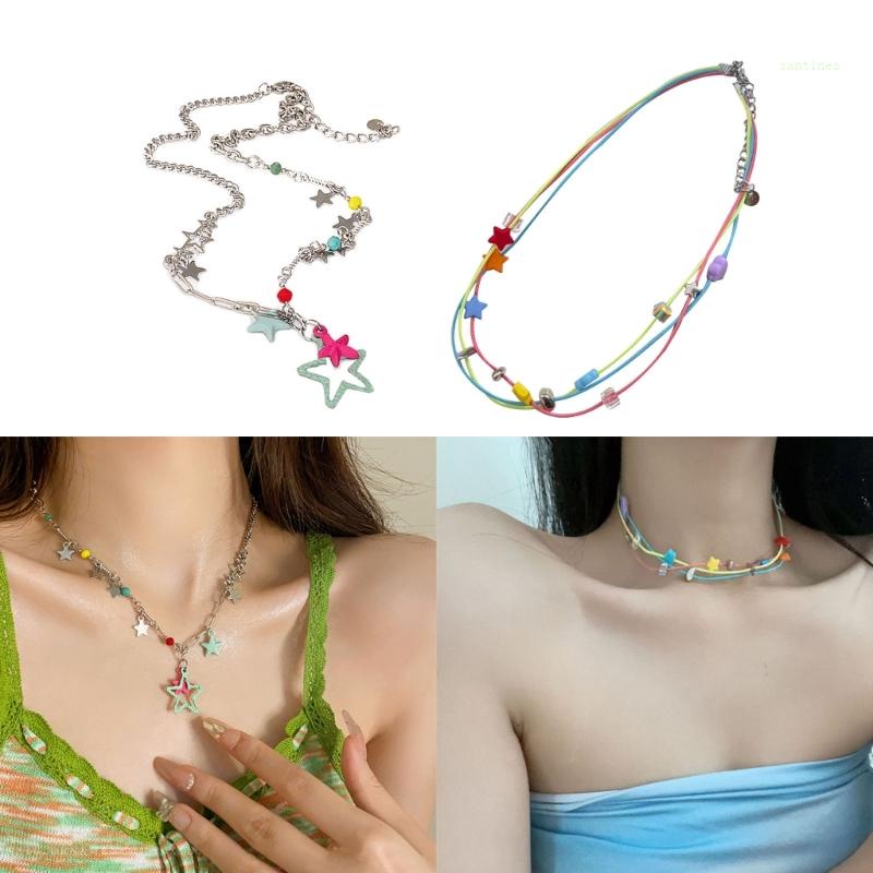 Vòng cổ Nhiều Lớp Tua Rua Mặt Ngôi Sao Phong Cách Retro Âu Mỹ