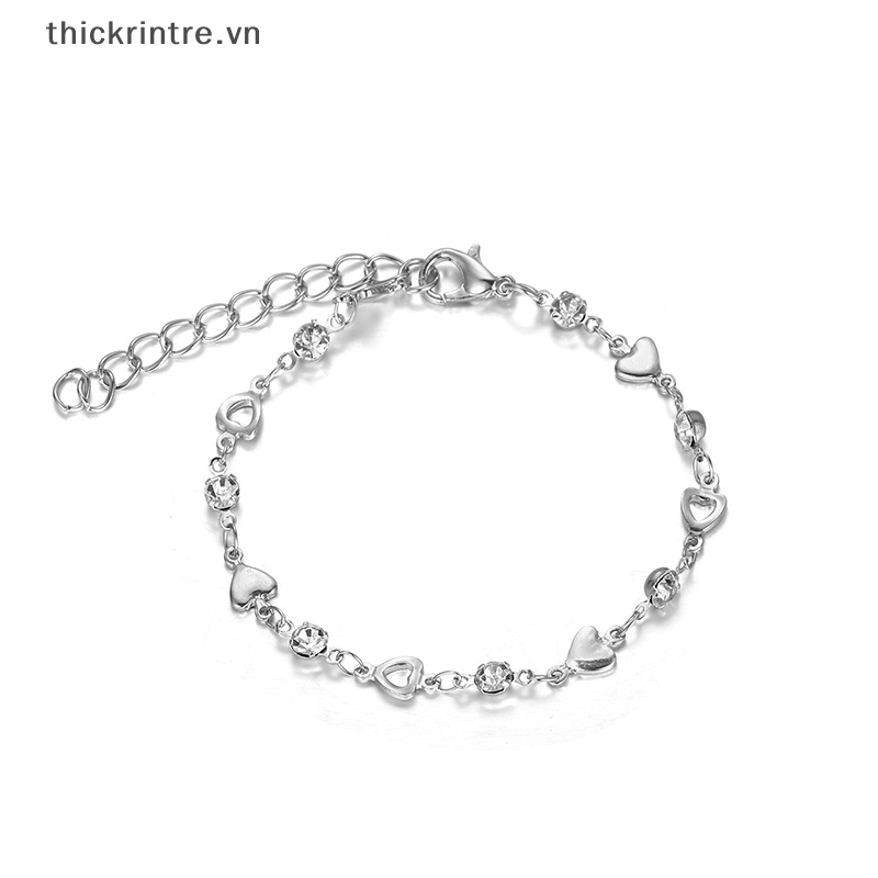 Vòng Tay Đính Đá Hình Trái Tim Lấp Lánh Có Thể Điều Chỉnh Phong Cách Hàn Quốc Cho Nữ