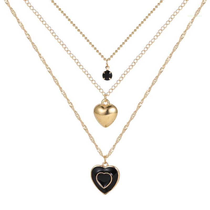 Set 3 Vòng Cổ Choker Nhiều Lớp Mặt Trái Tim