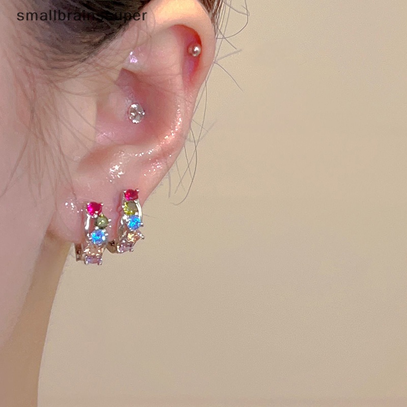 1 Đôi Bông Tai Tròn Đính Đá Nhiều Màu Thời Trang Hàn Quốc Dành Cho Nữ