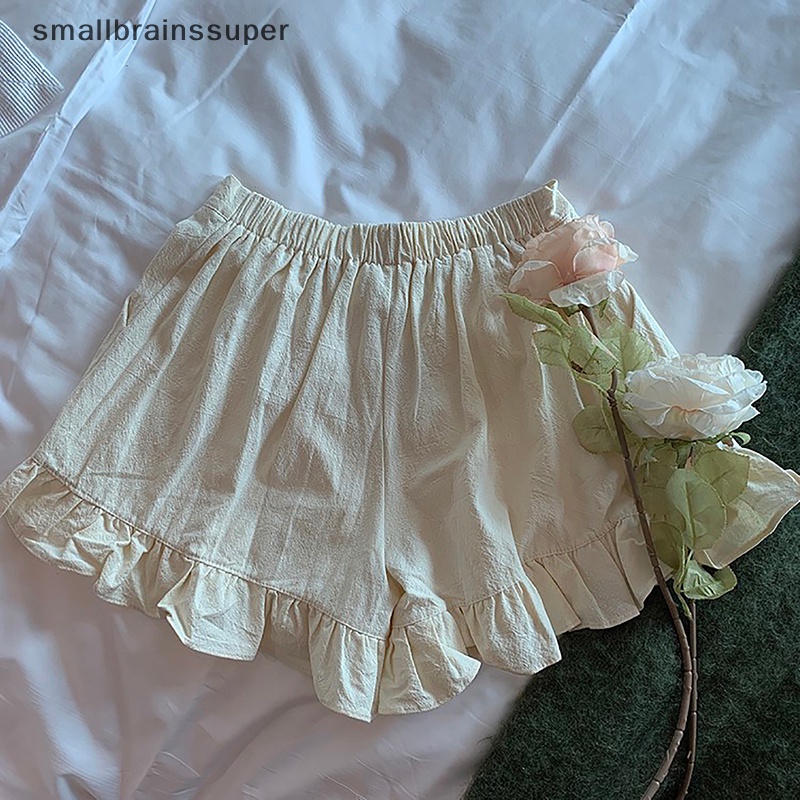 Quần Đùi Eo Cao Ống Rộng Phối Diềm Xếp Nếp Thời Trang Mùa Hè Ngọt Ngào Dành Cho Nữ Sinh