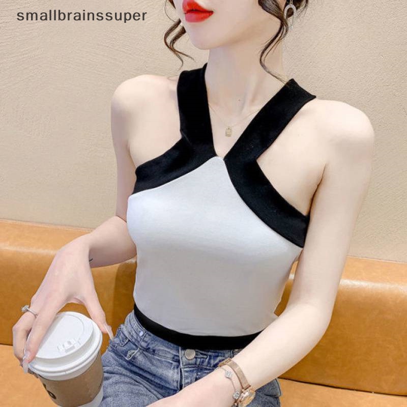 Áo Hai Dây Dệt Kim Màu Sắc Tương Phản Thời Trang Mùa Hè Quyến Rũ Cho Nữ