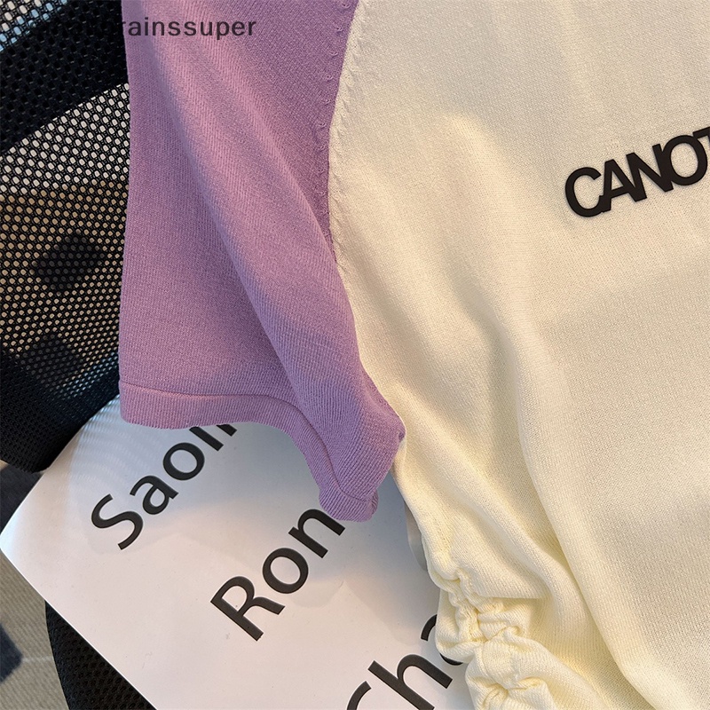 Áo Thun Crop Top Cổ Tròn Tay Raglan Phối Dây Rút Thời Trang Mùa Hè Cho Nữ SBS