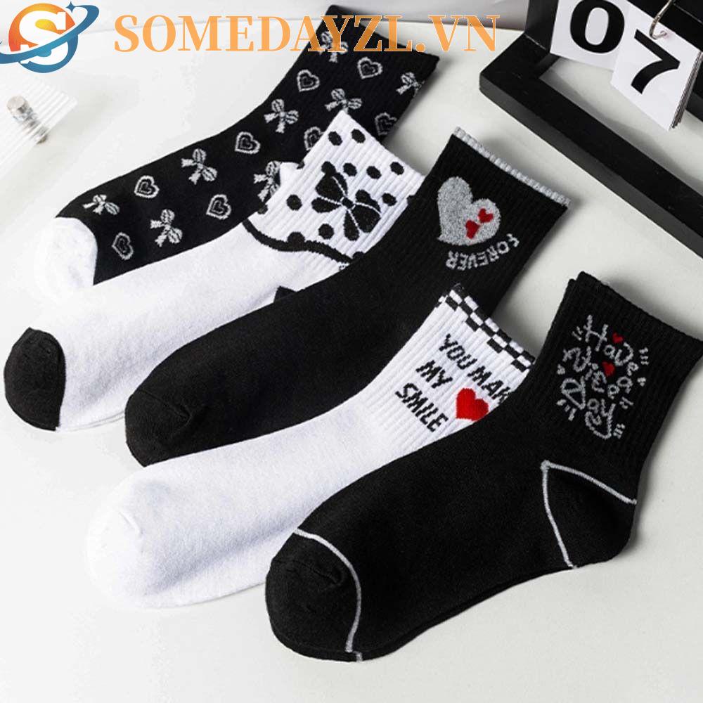 SOMEDAYZL Tất Cotton Hoạ Tiết Chữ Phong Cách Harajuku Cho Nam Và Nữ